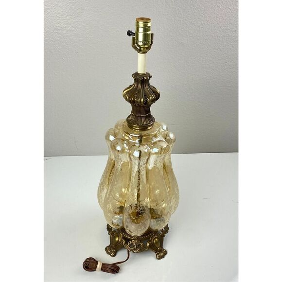 Vtg Midcentury Hollywood Regency Champagne Frosted Glass Globe Footed Table Lamp - Picture 6 of 11